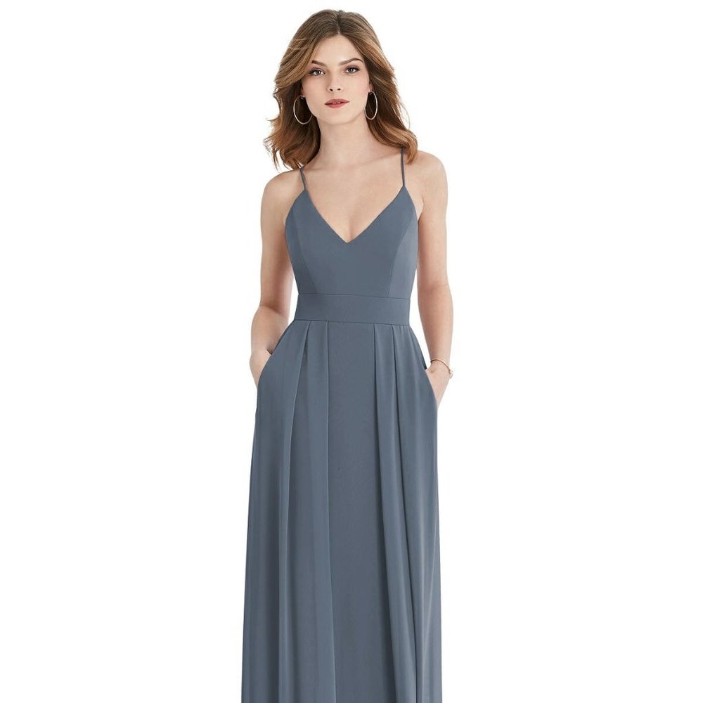 Dessy bridesmaid dress, blue, silverstone, gray